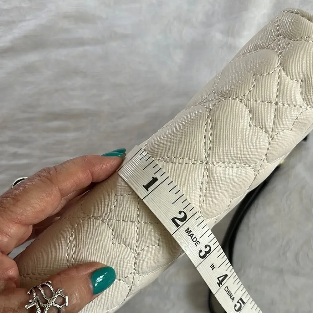 Betsey Johnson Cream Quilted Heart Clutch Cheetah Print